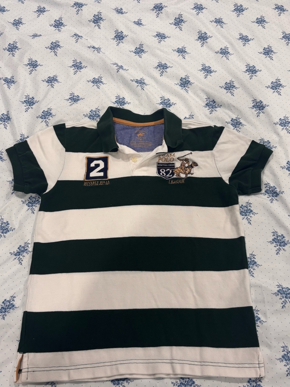 Beverly Hills Polo Club Boys Green & White Striped Polo